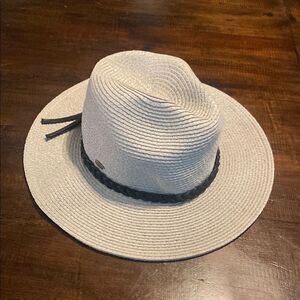 Stylish Gray Panama Wide-Brim Hat with Black Band CC